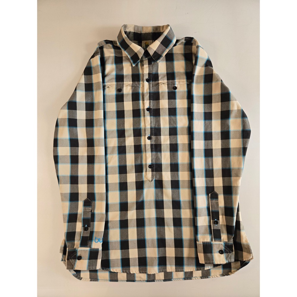 Burton Dryride Mens Medium Plaid Pullover Long Sleeve Shirt Tan Black Blue
